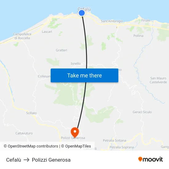 Cefalù to Polizzi Generosa map