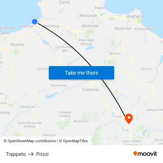 Trappeto to Prizzi map