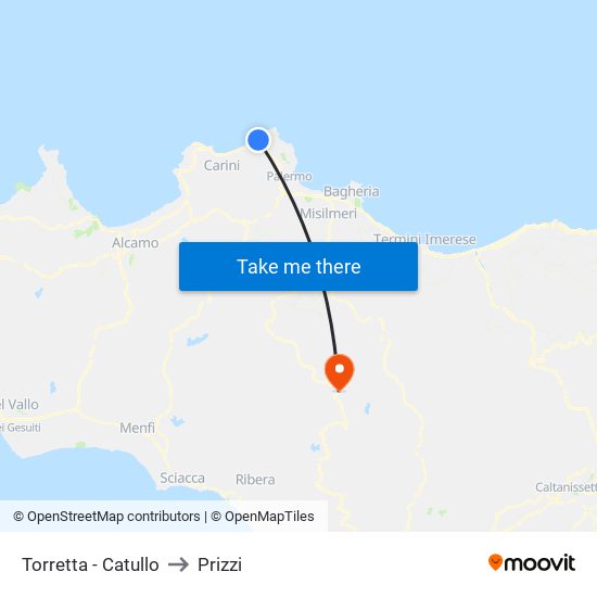 Torretta - Catullo to Prizzi map