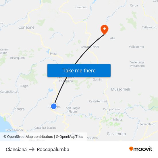 Cianciana to Roccapalumba map