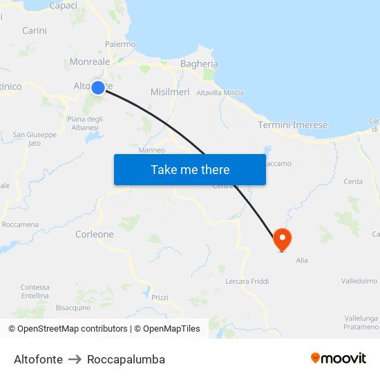 Altofonte to Roccapalumba map