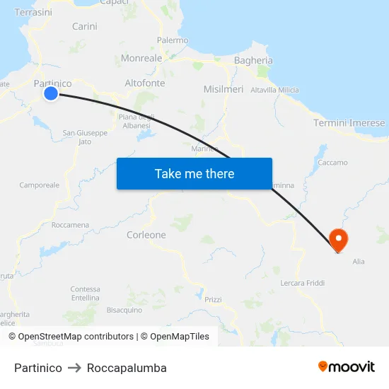 Partinico to Roccapalumba map