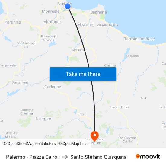 Palermo - Piazza Cairoli to Santo Stefano Quisquina map