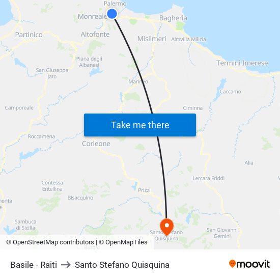 Basile - Raiti to Santo Stefano Quisquina map