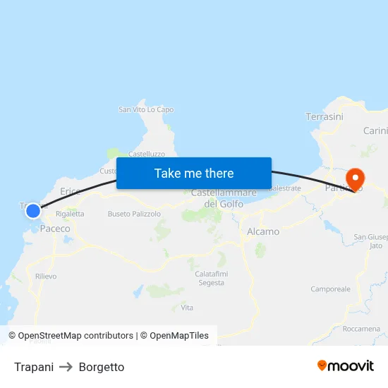 Trapani to Borgetto map