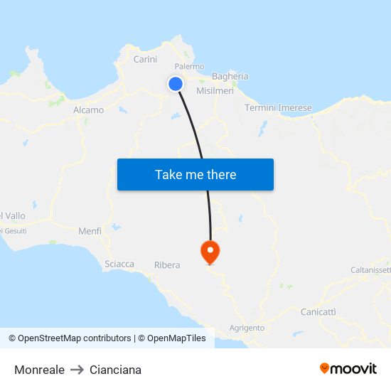 Monreale to Cianciana map