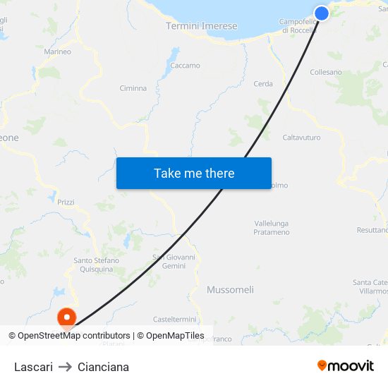 Lascari to Cianciana map