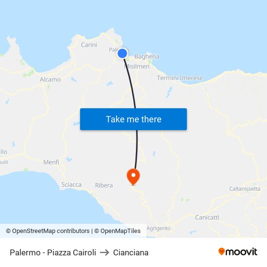 Palermo - Piazza Cairoli to Cianciana map