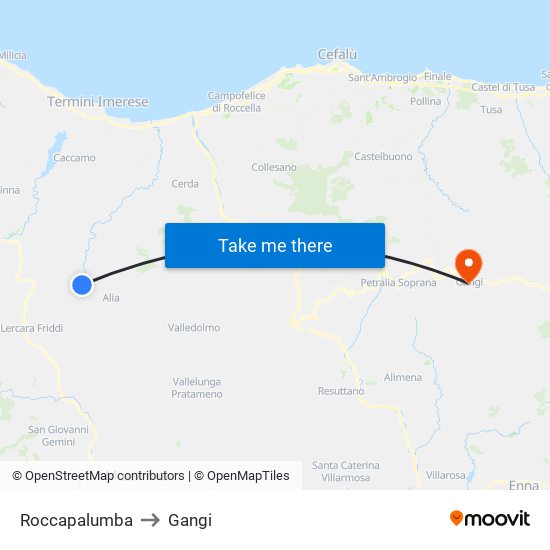 Roccapalumba to Gangi map