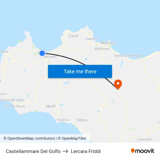 Castellammare Del Golfo to Lercara Friddi map