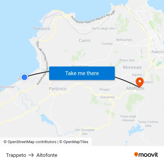 Trappeto to Altofonte map