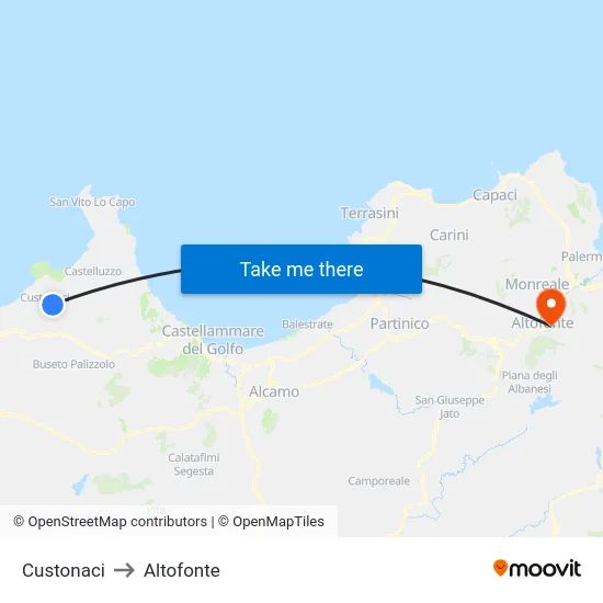 Custonaci to Altofonte map