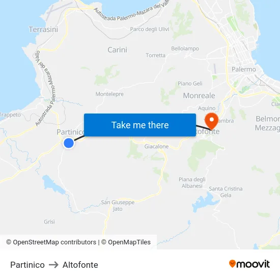 Partinico to Altofonte map
