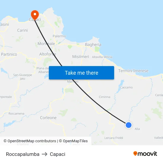 Roccapalumba to Capaci map