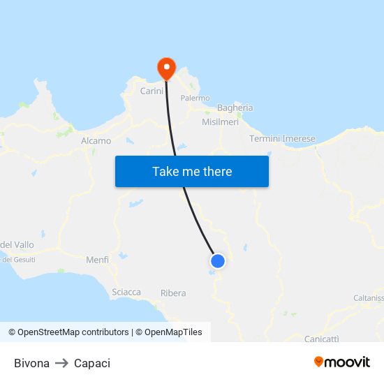 Bivona to Capaci map