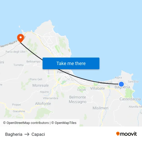 Bagheria to Capaci map