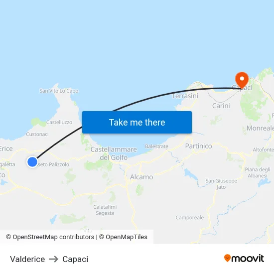 Valderice to Capaci map