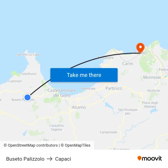 Buseto Palizzolo to Capaci map