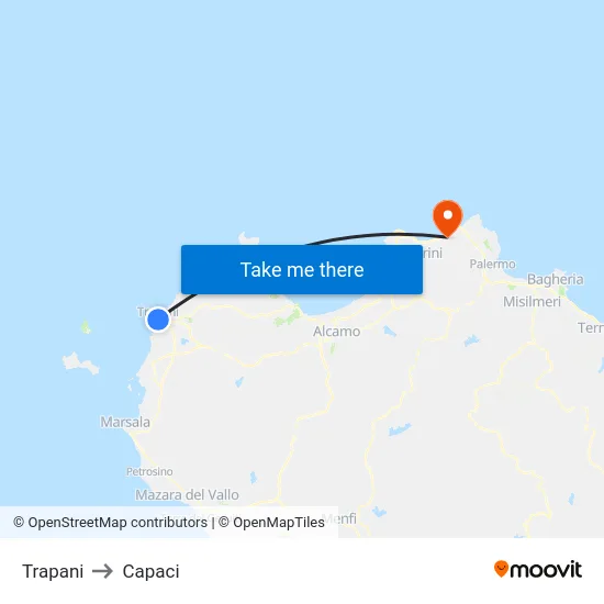 Trapani to Capaci map