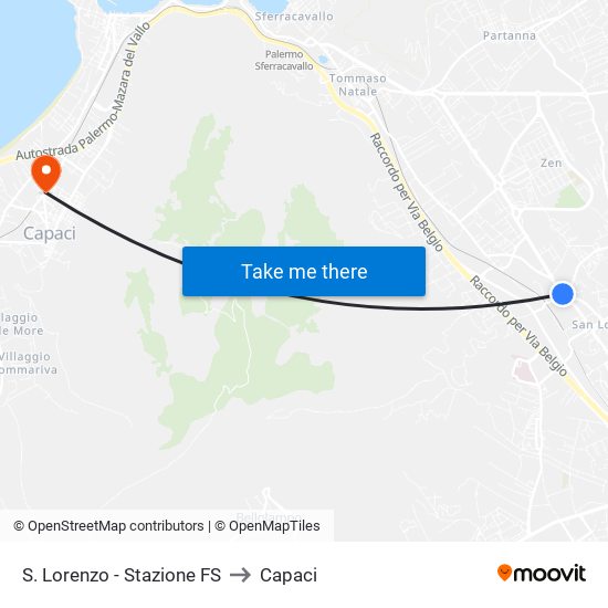 S. Lorenzo - Stazione FS to Capaci map