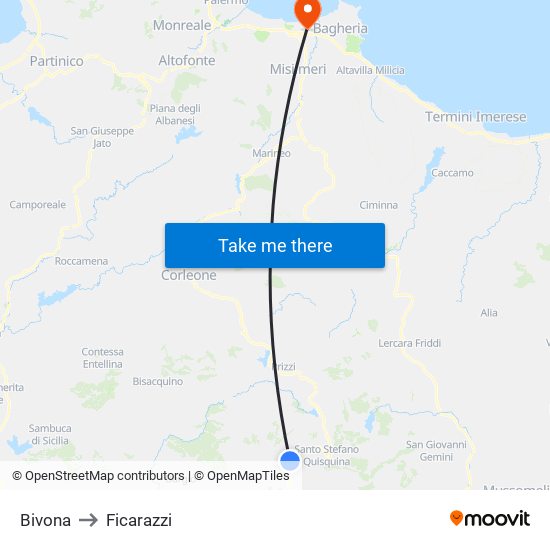 Bivona to Ficarazzi map