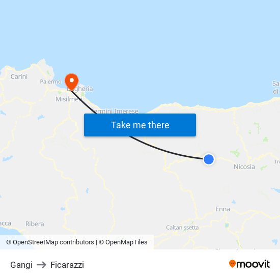 Gangi to Ficarazzi map