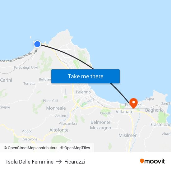 Isola Delle Femmine to Ficarazzi map