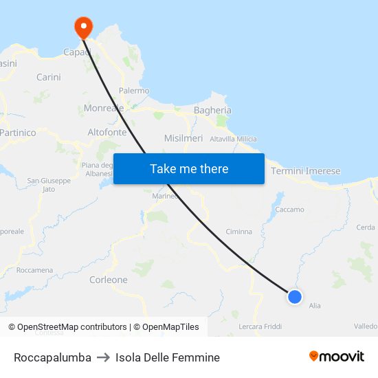 Roccapalumba to Isola Delle Femmine map