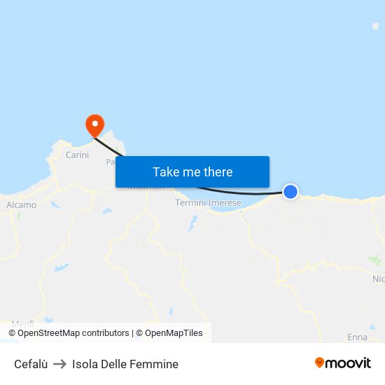 Cefalù to Isola Delle Femmine map