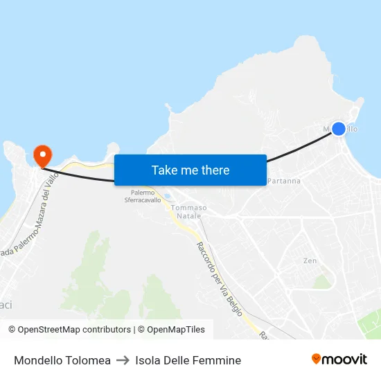 Mondello Tolomea to Island of Women map