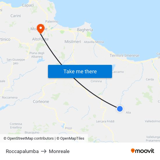 Roccapalumba to Monreale map