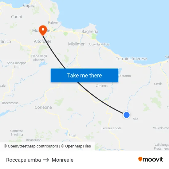 Roccapalumba to Monreale map