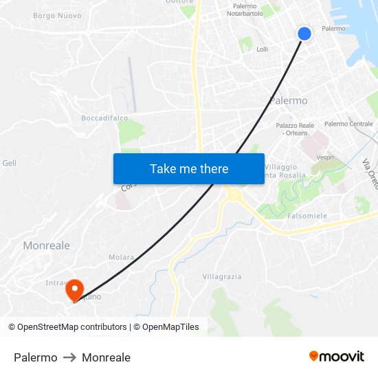 Palermo to Monreale map