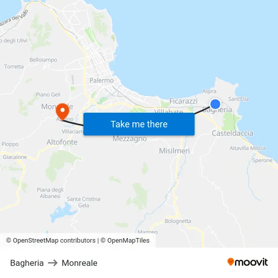 Bagheria to Monreale map