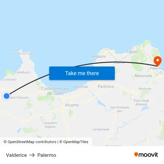 Valderice to Palermo map