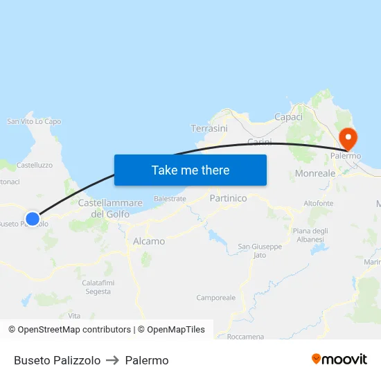 Buseto Palizzolo to Palermo map