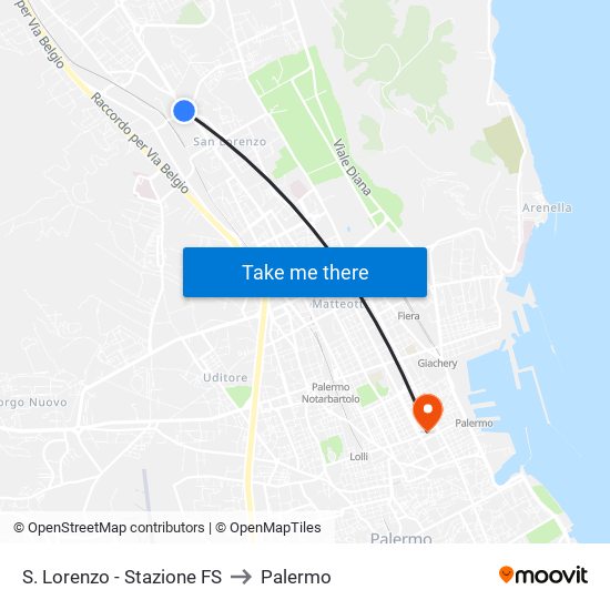 S. Lorenzo - Stazione FS to Palermo map