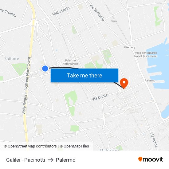Galilei - Pacinotti to Palermo map