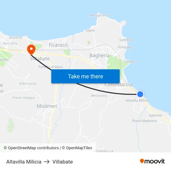 Altavilla Milicia to Villabate map