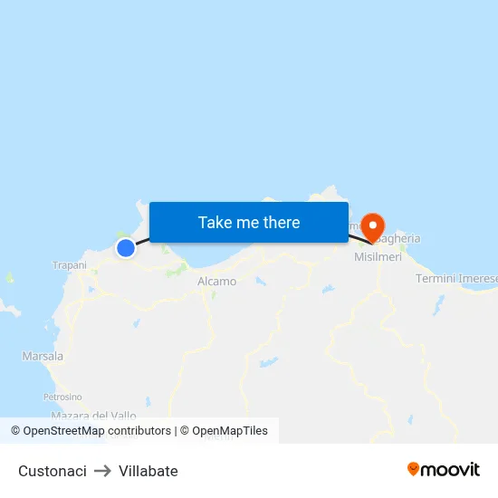 Custonaci to Villabate map