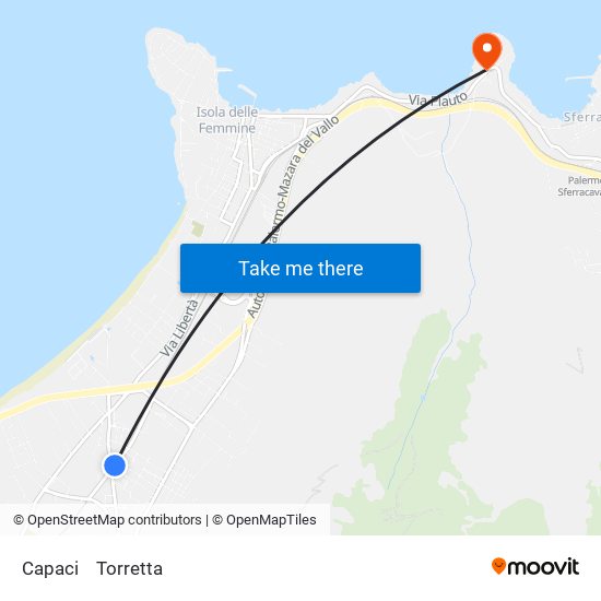 Capaci to Torretta map