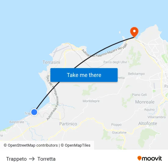 Trappeto to Torretta map