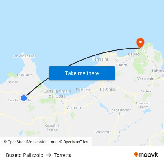 Buseto Palizzolo to Torretta map