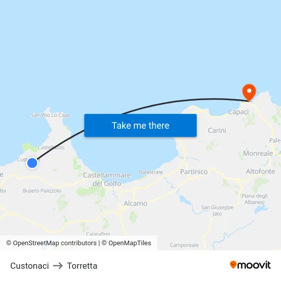 Custonaci to Torretta map