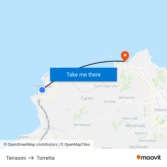 Terrasini to Torretta map
