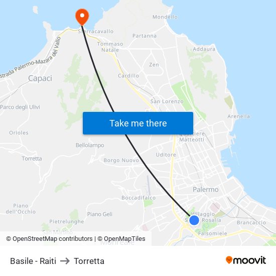 Basile - Raiti to Torretta map