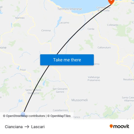 Cianciana to Lascari map