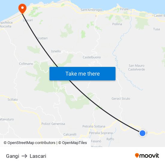 Gangi to Lascari map