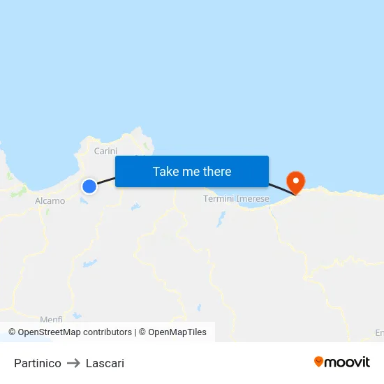 Partinico to Lascari map