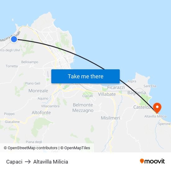 Capaci to Altavilla Milicia map